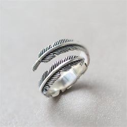 Vintage Design 925 Sterling Silver Adjustable Feather Ring