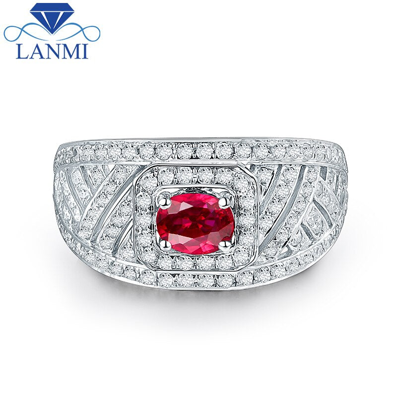 14K White Gold Red Ruby and Diamond Ring for Women