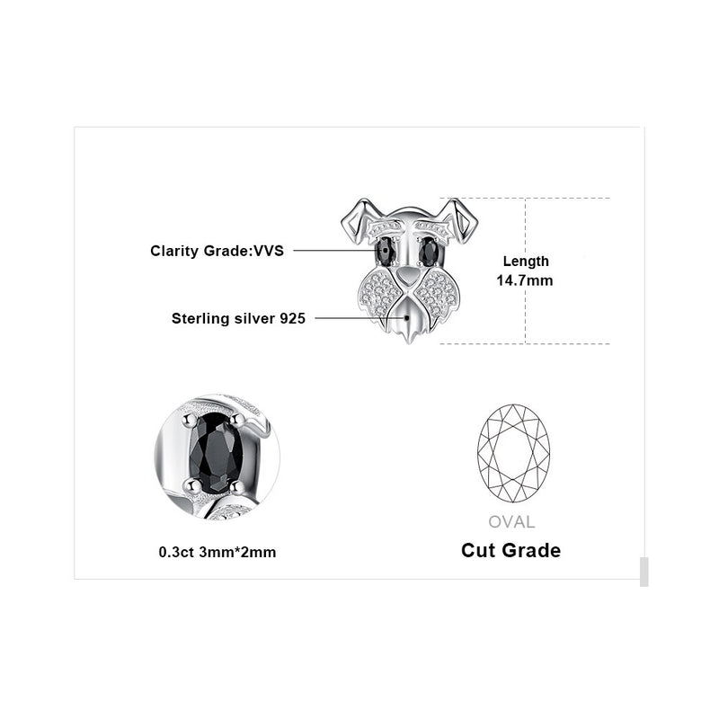 Sterling Silver Natural Black Spinel Schnauzer Dog Stud Earrings for Women