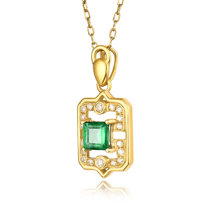 18K Yellow Gold Colombia Green Emerald Pendant Necklace for Women