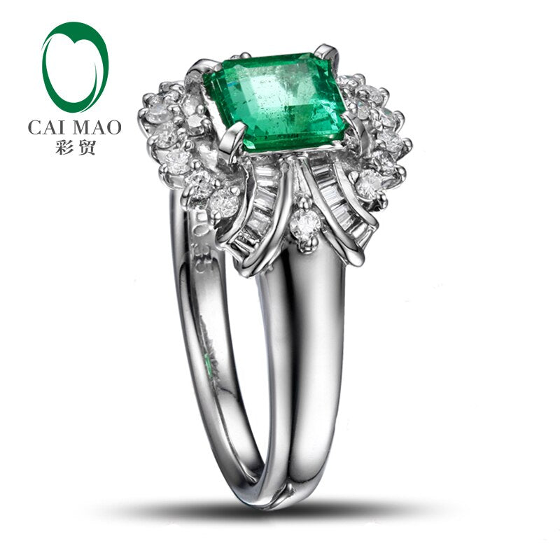 14k White Gold Emerald 0.48ct Diamond Ring for Her