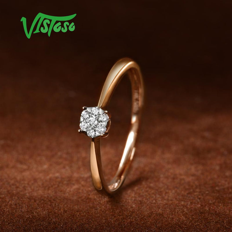VISTOSO Pure 14K 585 Rose Gold With Sparkling Diamond Delicate Round Ring