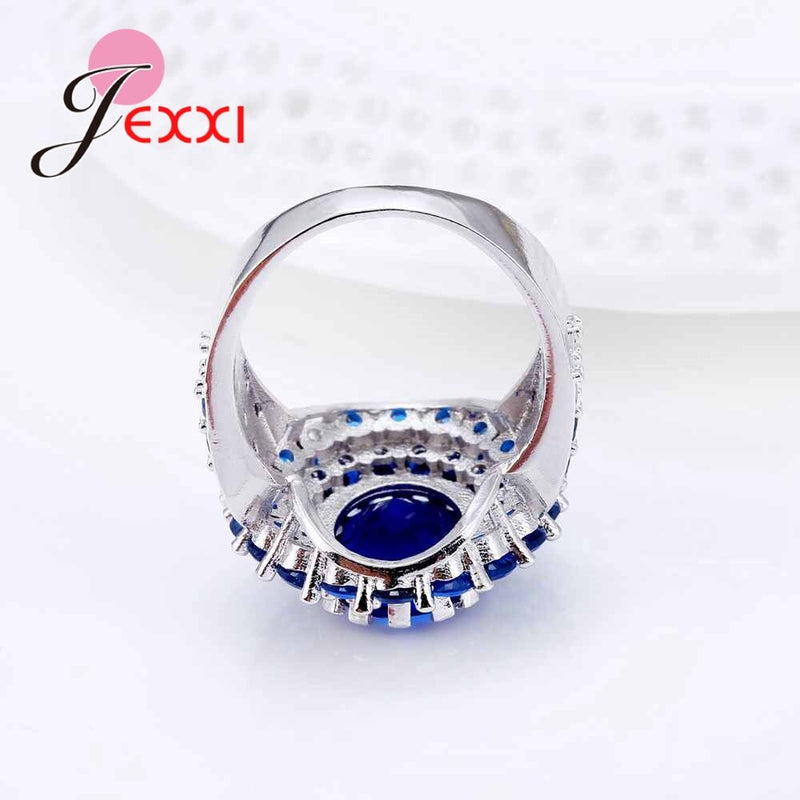 Trendy Luxury Blue Rhinestone 925 Sterling Silver Finger Rings For Charming Women Wholesale Price High Quality