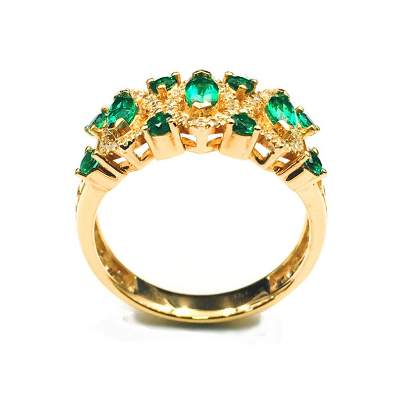 18K Gold Lab Created Emerald and Moissanite Diamond Ring for Women