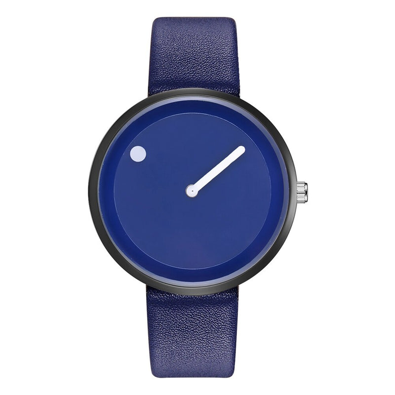 Creative Black White Design Dot & Line Simple Face Quartz Leather Wristwatch