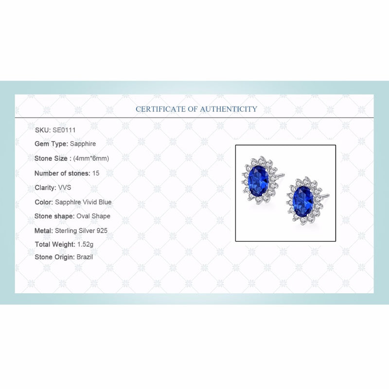 CZCITY Natural Royal Blue Sapphires Stud Earrings Solid 925 Sterling Silver