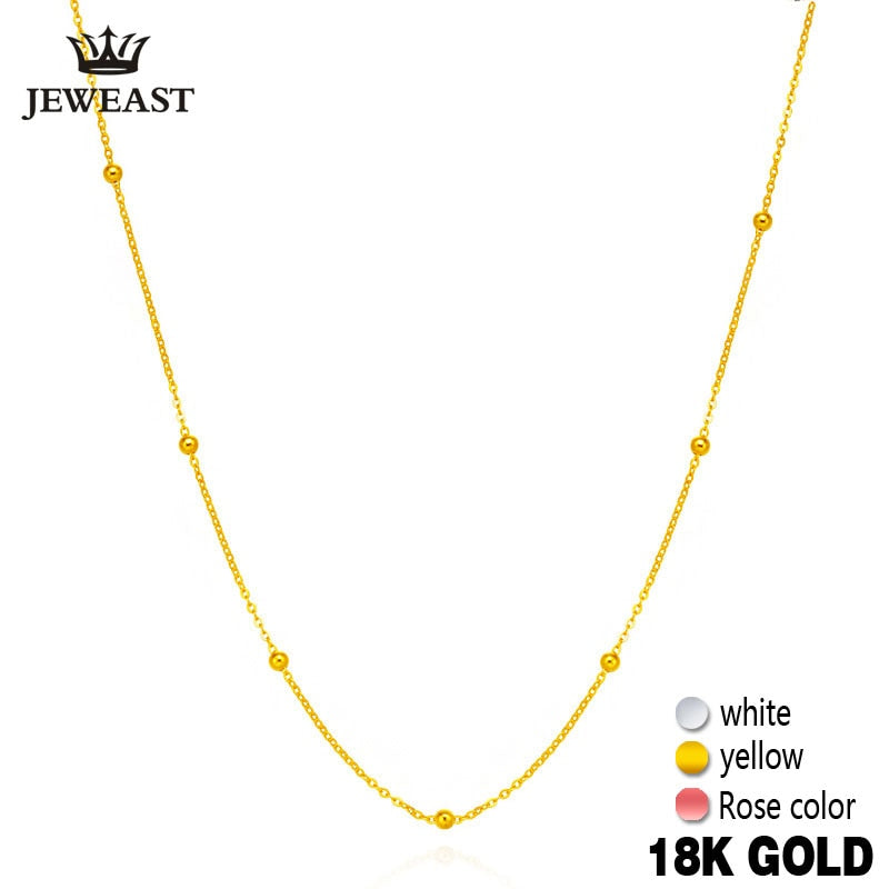 18k Pure White/Yellow/Rose Gold Chain Beads Necklace