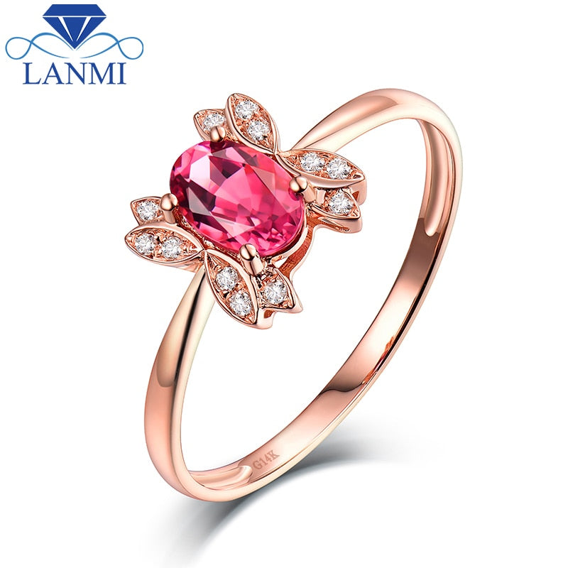 14K Rose Gold Pink Tourmaline Diamond Ring for Women