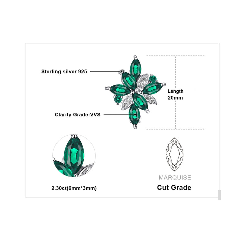 JewelryPalace Flower 2.4ct Green Simulated Nano Emerald 925 Sterling Silver Dangle Clip Earrings for Women Gemstone Jewelry
