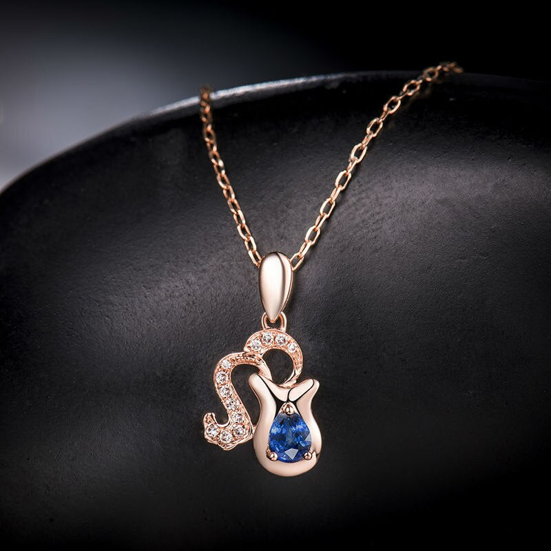 18K Rose Gold Aquarius Diamond Sapphire Pear Cut Pendant