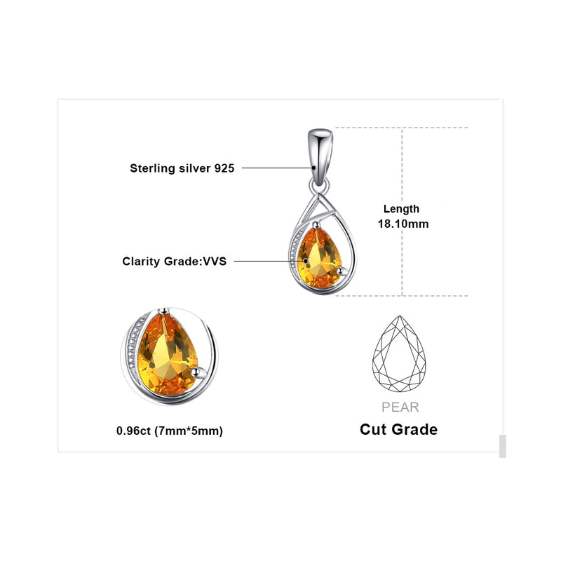 Sterling Silver Pear Created Orange Sapphire Pendant for Woman