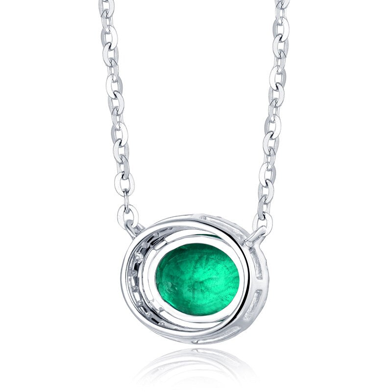 18K White Gold Emerald Diamond Oval Pendant for Women