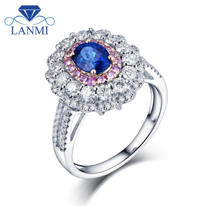 18K White Gold Oval Sapphire Wedding Rings for Women