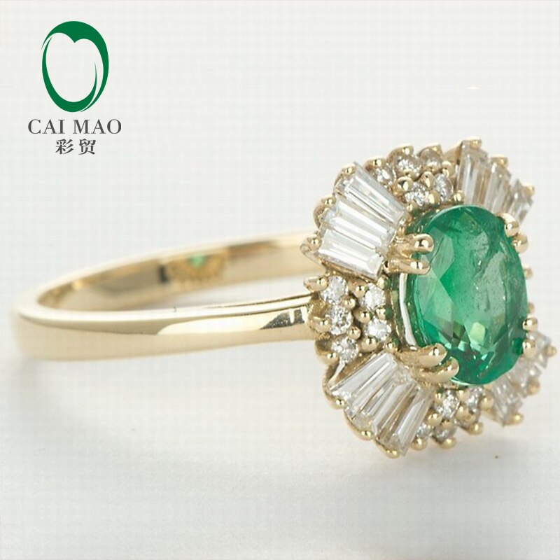 14kt Yellow Gold Emerald & Diamond Engagement Ring for Women