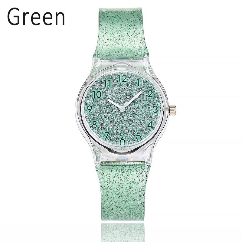 Stainless Steel Quartz Watch with Silicone Strap and Glitter Dial for Women