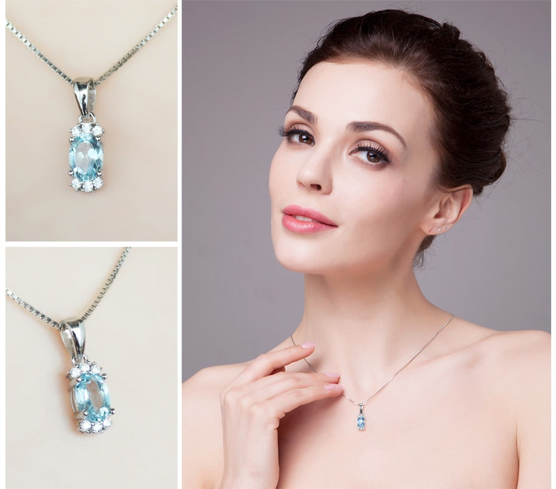 925 Sterling Silver Oval Sky Blue Topaz Pendant Necklace for Women