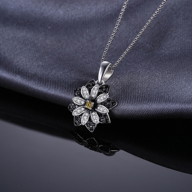 925 Sterling Silver Flower Smoky Quartz & Black Spinel Pendant for Women