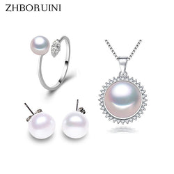 925 Sterling Silver Natural Freshwater Pearls Necklace & Earrings Set for Women