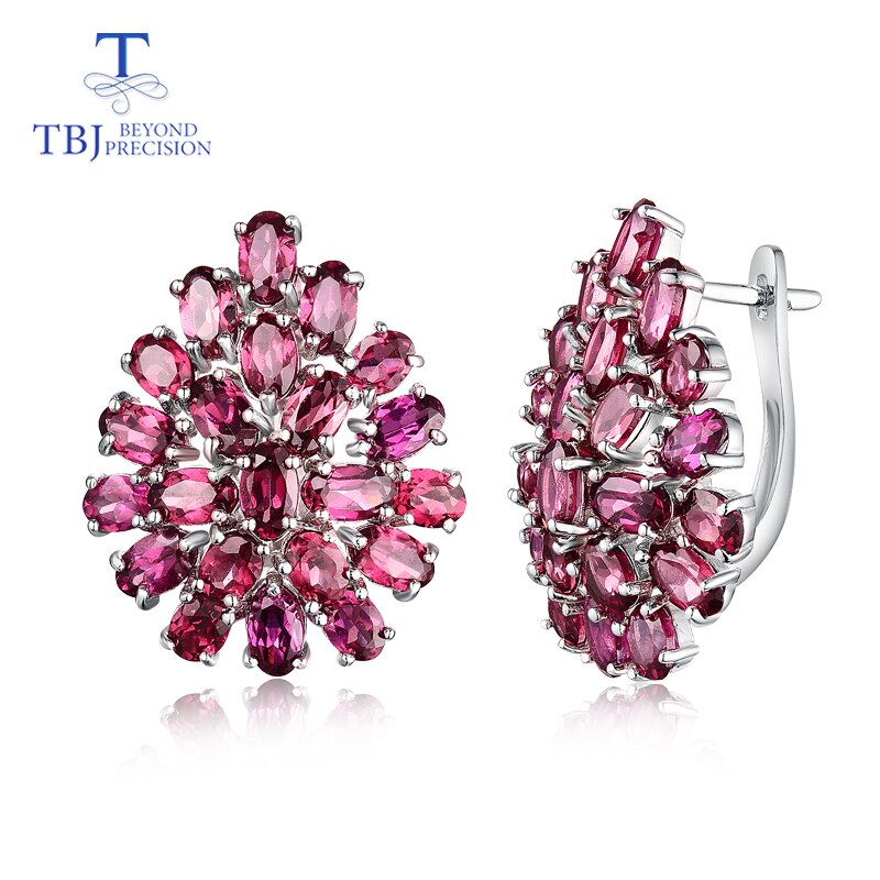 Sterling Silver Rhodolite Flower Shape Earrings