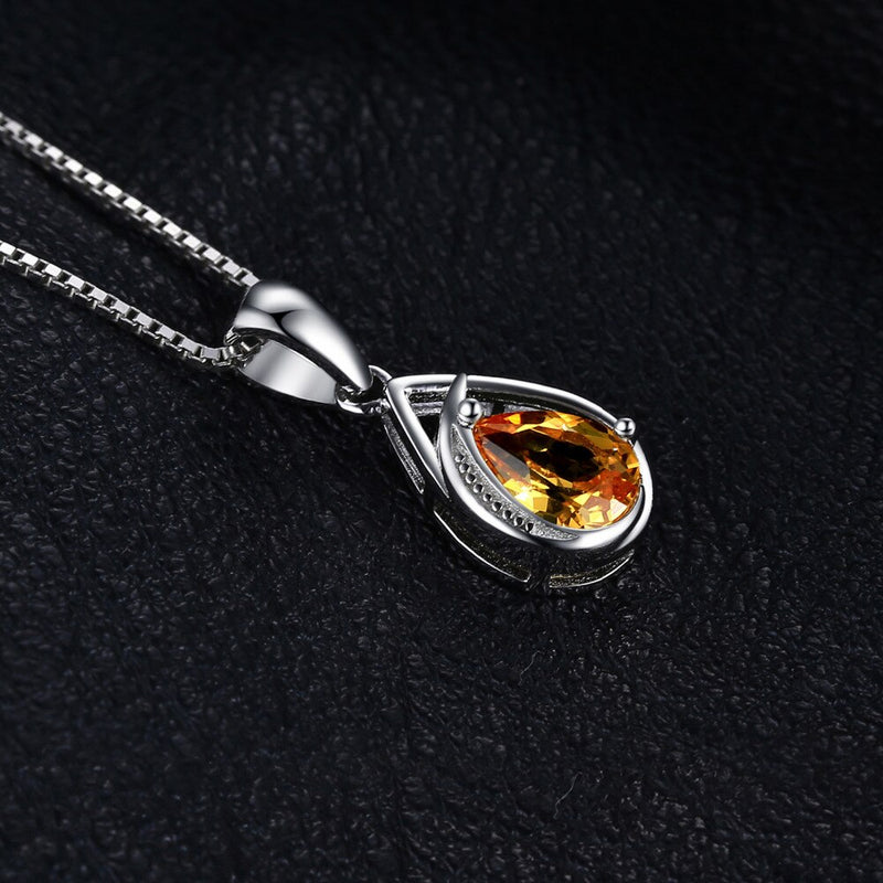 Sterling Silver Pear Created Orange Sapphire Pendant for Woman