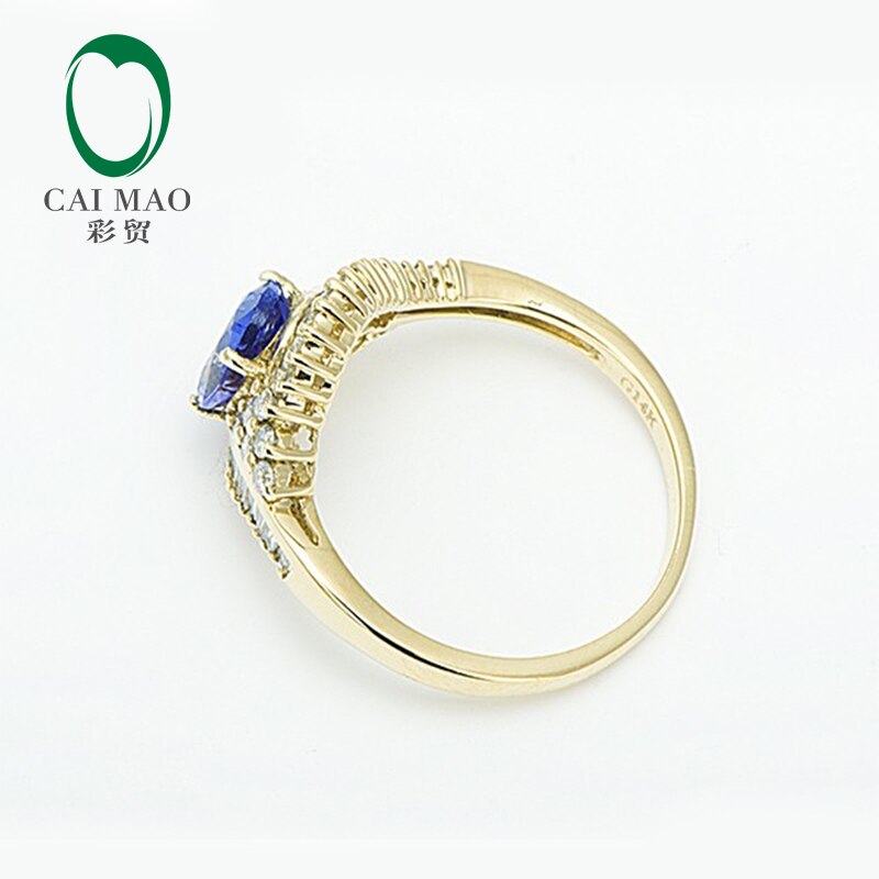 14K Yellow Gold Natural Diamond & Blue Tanzanite Ring for Women