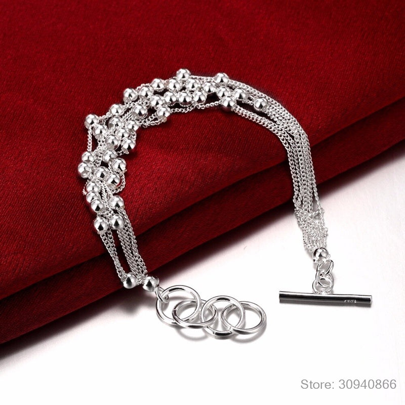 Trendy 925 Sterling Silver Six Tassel & Beads Bracelet
