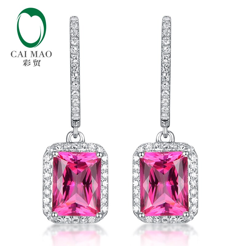 14KT White Gold Good Pink Topaz Diamond Dangle Earrings for Women