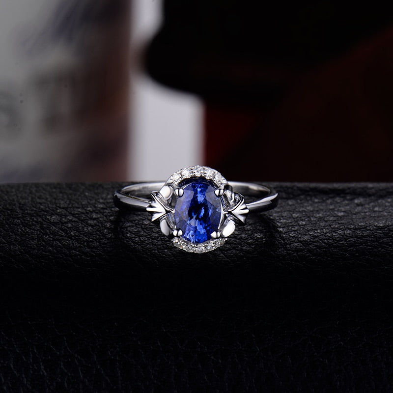 18K White Gold Natural Blue Sapphire Ring for Women