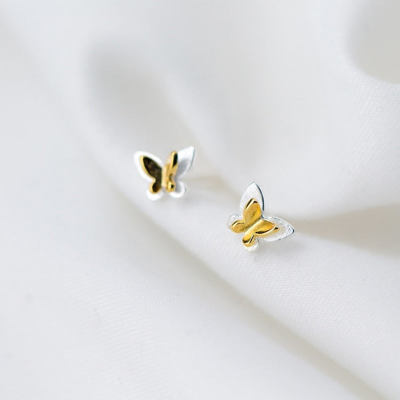 MloveAcc Genuine 925 Sterling Silver Gold Butterfly Stud Earrings for Women Brincos Fashion Silver Jewelry Bijoux