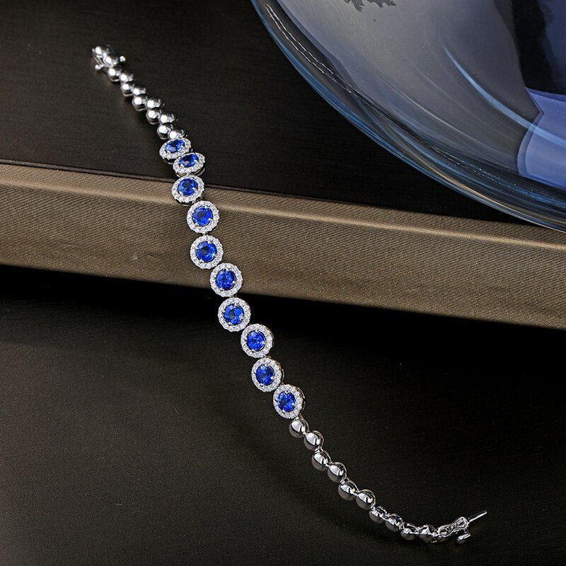 Sterling Silver 4.23ctw Sapphire and Diamond Bracelet for Women