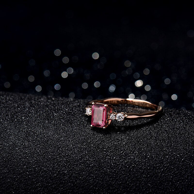 18K Rose Gold Natural Pink Tourmaline Engagement Ring for Women