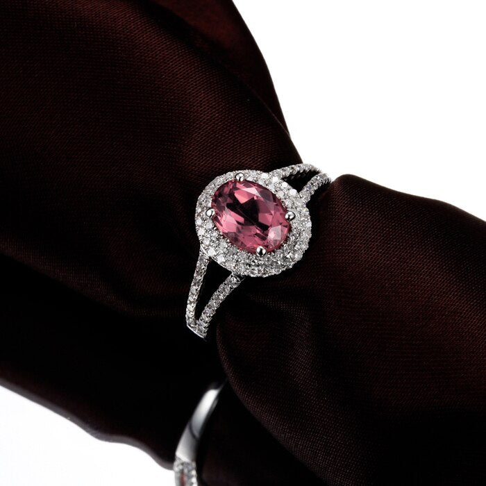 14K White Gold 1.3ct Pink Tourmaline Diamond Engagement Ring for Her