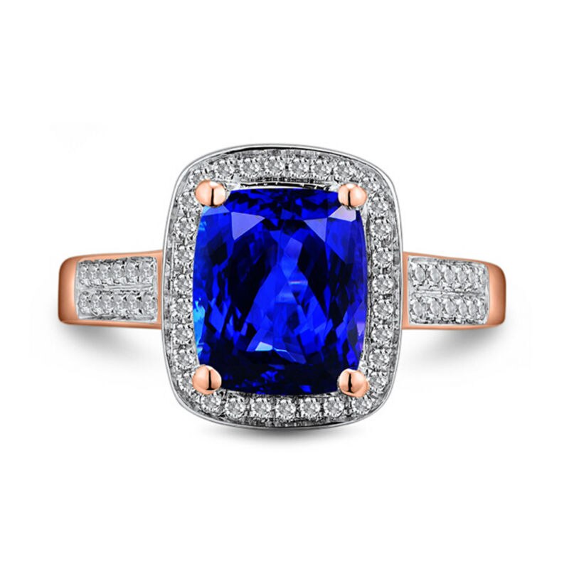 14K Rose Gold Tanzanite Cushion Engagement Ring