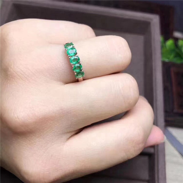 Sterling Silver Natural Emerald Ring