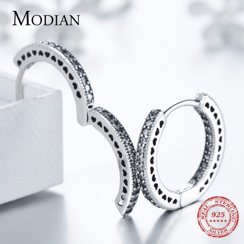 925 Sterling Silver Cubic Zirconia Full Hearts Hoop Earrings for Women