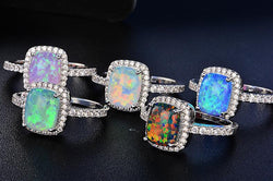 2017 New Arrival Luxury Jewelry 925 Sterling Silver Simulated Opal CZ Party Women Wedding Band Ring For Lovers Gift Size 5-11