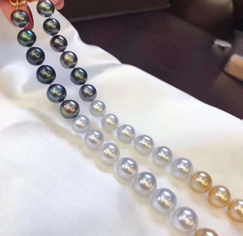 Sterling Silver Natural Tahitian Akoya Pearl Three Colors Choker Necklace for Women