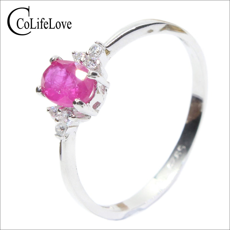 Real 925 silver gemstone ring for engagement 0.5 ct natural ruby silver ring solid silver ruby ring romantic gift for girl