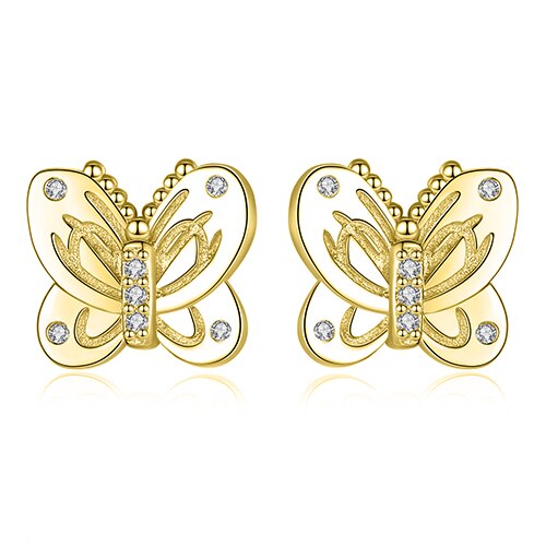 925 Sterling Silver Multicolored Enamel Butterfly Stud Earrings