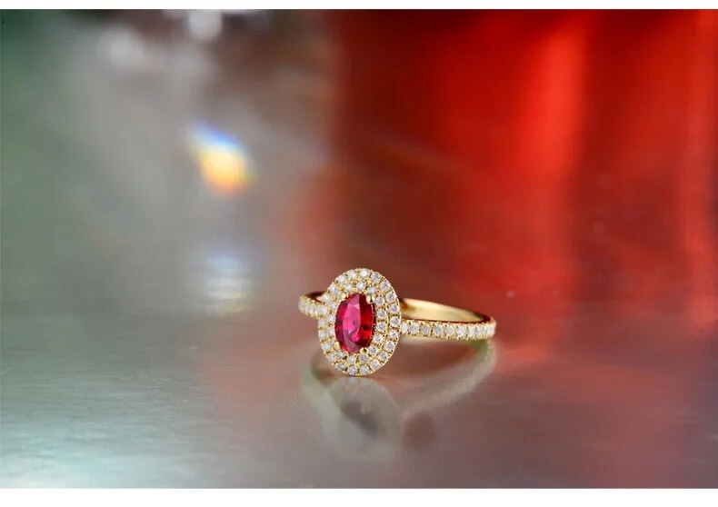 Yellow Gold 0.58ct Ruby & 0.49ct Diamond Ring for Women