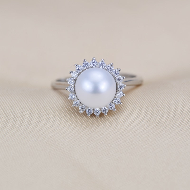 ZHBORUINI Fashion Pearl Ring Jewelry Of Silver Round Natural Freshwater Pearl Rings 925 Sterling Silver Rings For Women