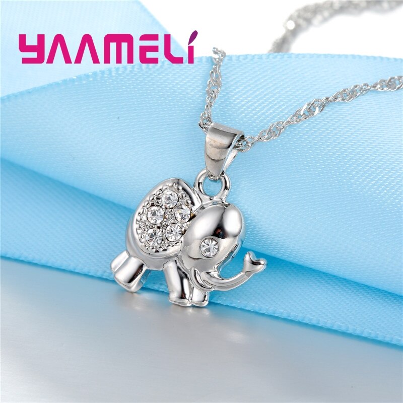 Sterling Silver Elephant Design Necklace and Earrings with Austrian Crystal for Women