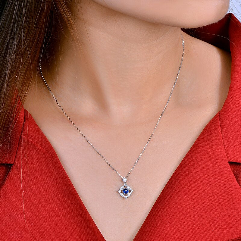 14k White Gold Sapphire and Diamond Milgrain Bezel Pendant for Her