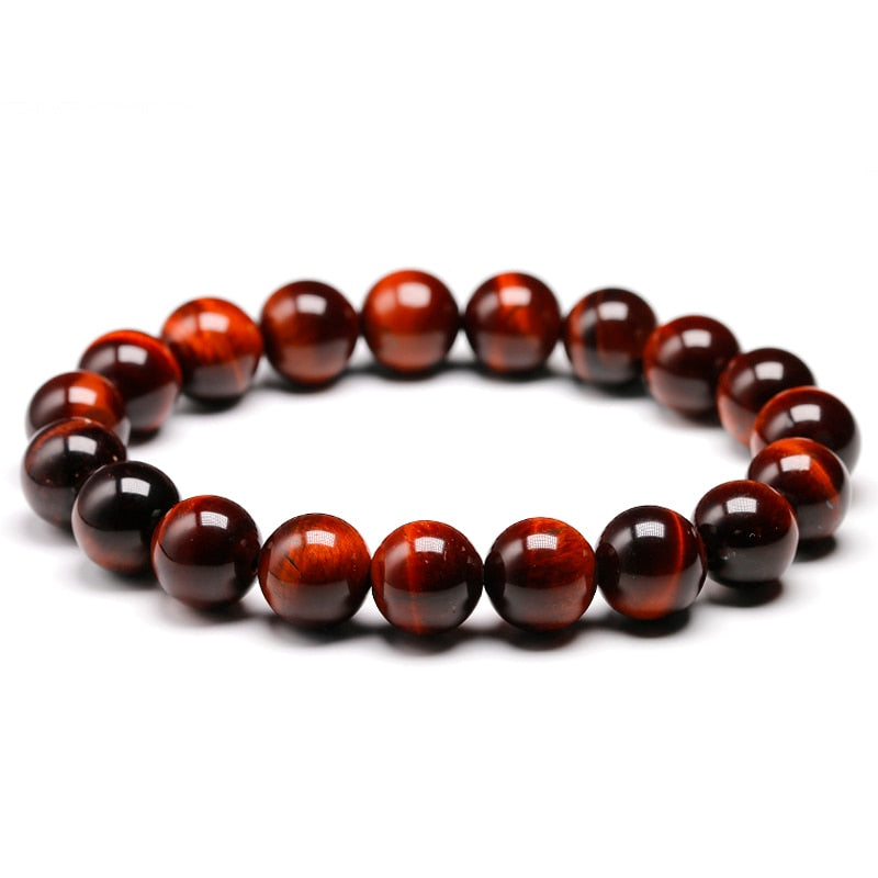 Sterling Silver Red Tiger Eye Beads Bracelet for Men & Women