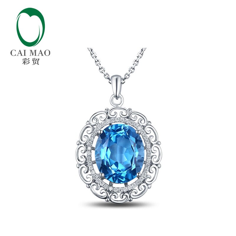 White Gold 6.29ct Swiss Blue Topaz Diamond Pendant for Women