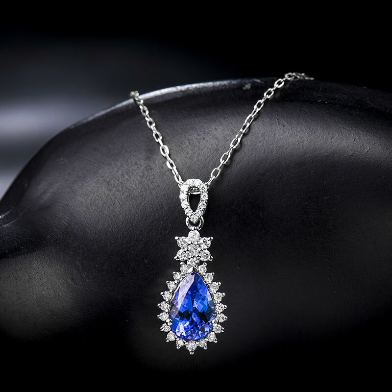 18K White Gold Tanzanite Diamond Accent Pendant for Women