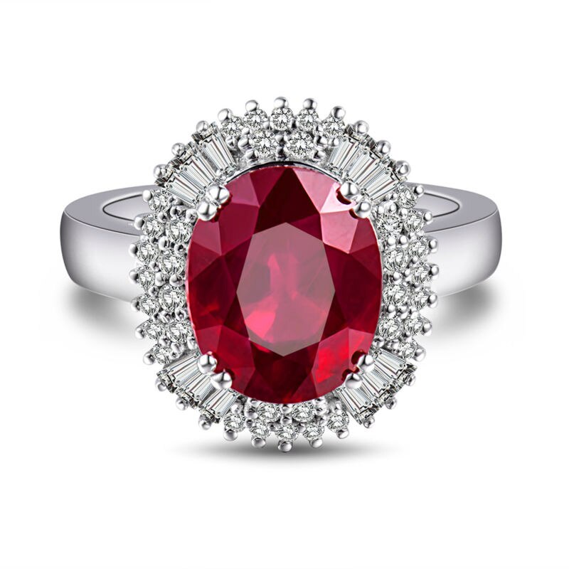 18K White Gold Natural Diamond Red Ruby Ring