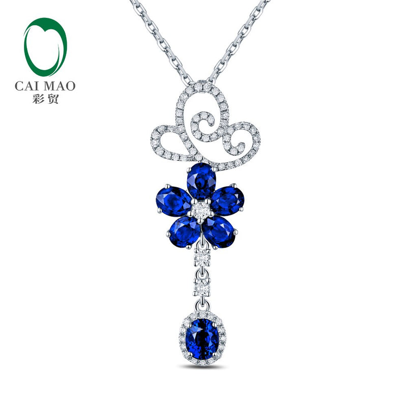 18K White Gold 2.50ct Sapphire 0.39ct Diamond Pendant for Her