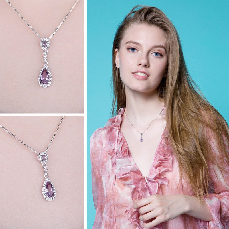 925 Sterling Silver Created Alexandrite Sapphire Drop Pendant for Woman