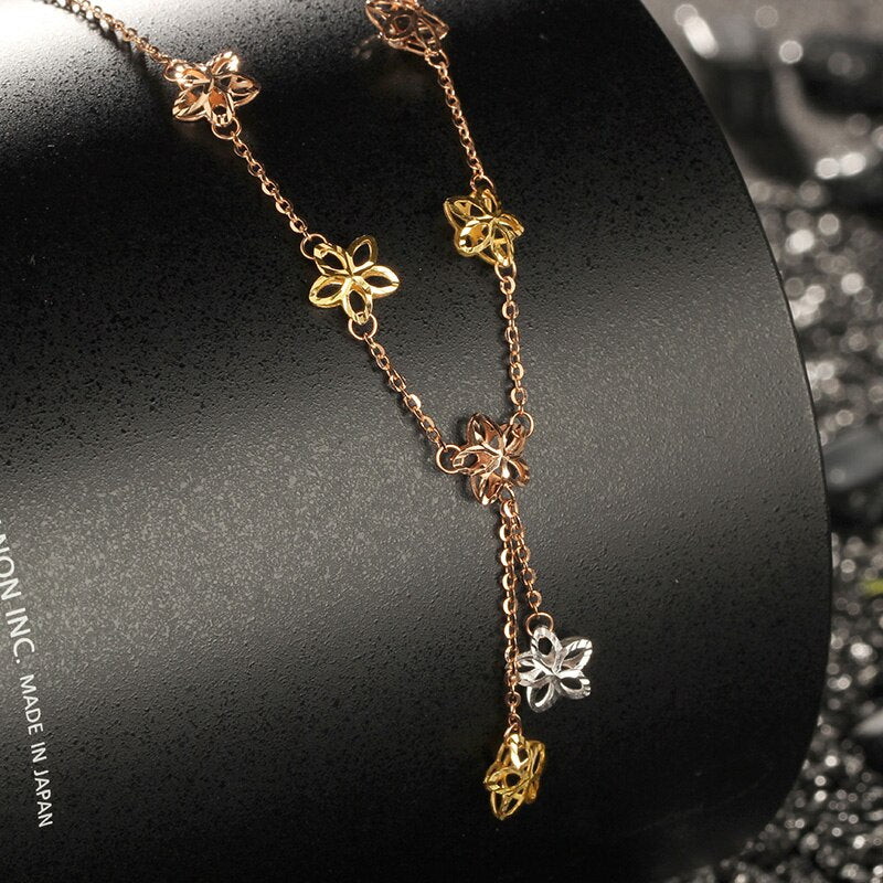 18K Solid Gold Chain with Delicate Star Pendants - Top Quality Necklace